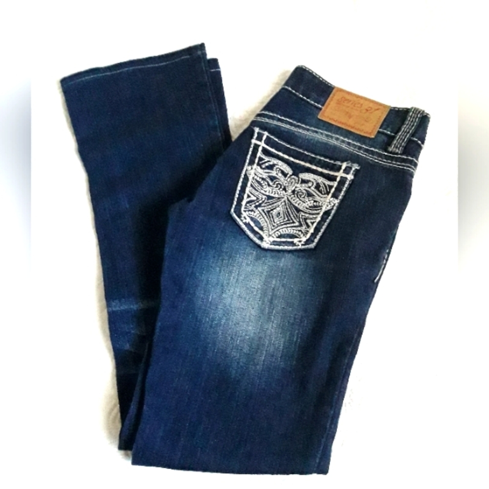 DARK BLUE EMBROIDERED WOMEN'S JEANS